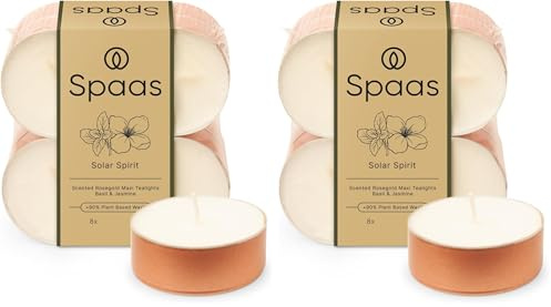 Spaas Maxi Scented Tealights in Rose Gold Cup flatpack x8 10h, Solar Spirit (Pack of 2)