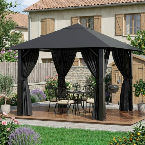 JUMMICO Gartenpavillon 3x3m Aluminium, Winterfester Pavillon für Terrasse & Garten, Wasserdichtes UV-Dach mit Bodenhaken, Leicht aufzubauender Freisitz
