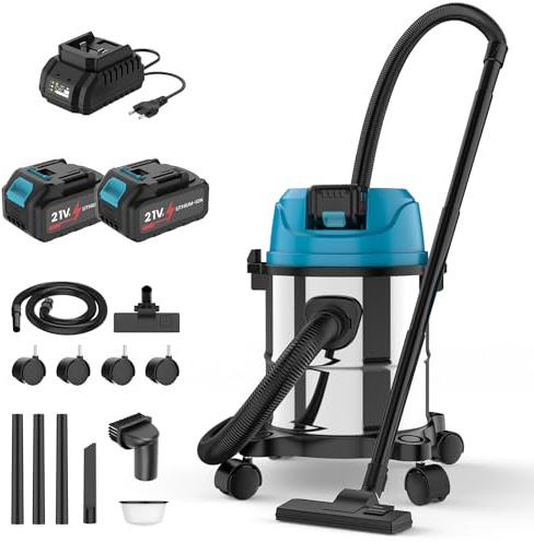 Aspirapolvere umido e secco per batteria Makita 18V, aspirapolvere industriale 3 in 1 con bocchetta per fessure, bocchetta per imbottiture, bocchetta per pavimento, contenitore in acciaio inossidabile