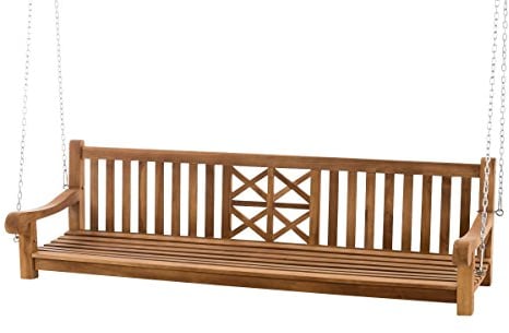 CLP Schaukelbank Farm I Gartenschaukel aus Teakholz I Holzschaukel wetterfest und massiv I mit Befestigungsmaterial, Farbe:Teak, Größe:220 cm