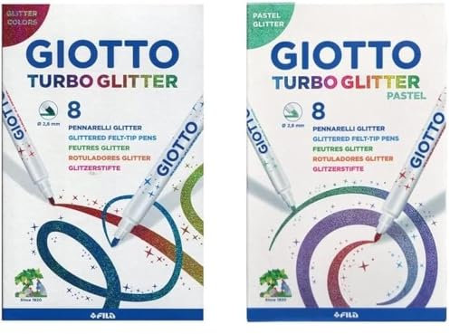 Giotto Turbo Glitter: Filzstifte, 2 Stück Glitter Colors + Pastel Glitter + 3 Ballons Blumie