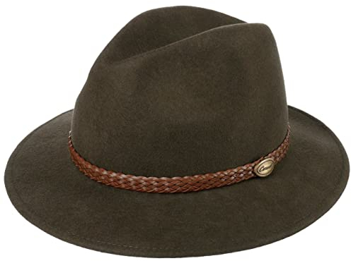 Lipodo Outdoor Traveller Wollfilzhut mit Garnitur Outdoorhut Made in Italy Herren Herbst Winter Oliv 59 cm