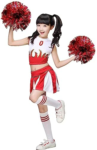 LOLANTA Mädchen Cheerleader Kostüm Schulkind Cheer Kostüm Outfit Karneval Kostüm(rot,134-140,Etikettengröße 140)