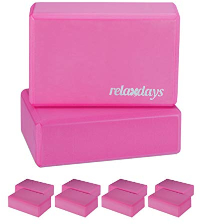 Relaxdays 10 x Pinker Yogablock, Hartschaum, Rutschfest, Yoga-Würfel, HxBxT: 8 x 23 x 15 cm