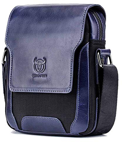 Umhängetasche Leder Herren Klein Aktentasche Schultertasche für Arbeit Reise Business Alltagsleben (Blau)