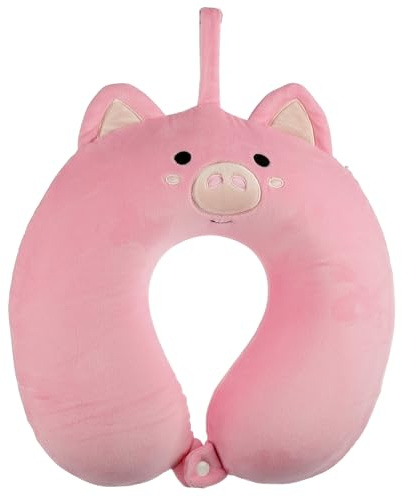 Puckator Relaxeazzz Pig Plush Memory Foam Travel Pillow - Neck Flight Airplane Pillow For Travel - Kids Neck Pillows Cushion For Sleeping Neck Pain Adults - Airport Essentials