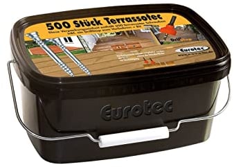 Eurotec, Terrassotec Terrassenschrauben 500 Stück; Edelstahl gehärtet; TX25; im Eimer, inkl. Drillstopbohrer + Bit (Größe: 5,0 x 60 mm)