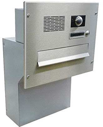 F-046 Edelstahl Mauerdurchwurf Briefkasten mit Klingel, Sprechsieb & Kamera (Tiefe: 19-27 cm) - LETTERBOX24.DE