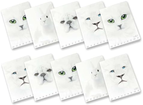 Pigna, Maxi Monochromes Notizbuch Weiß, A4, Papier innen 100 g/qm, 72 Seiten, Umschlag glänzend/opak gestrichener Karton, innen 10, quadratisch 1 cm, Sortierte Themen, 10er-Pack