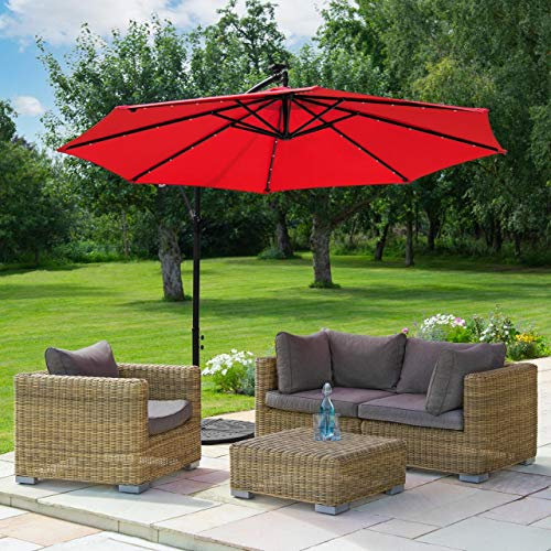 Harrier Parasol Déporté de Jardin avec Manivelle – Parasol Lumineux 300cm pour Jardin | Protection Solaire UV30+– Choix de 4 Couleurs & Bases Lestées (Parasol Lumineux LED, R)