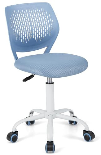 COSTWAY Kids Desk Chair, Height Adjustable Swivel Computer Chair with PU Casters & Gas Lift, Ergonomic Mesh Task Study Chairs for Boys Girls (Blue)