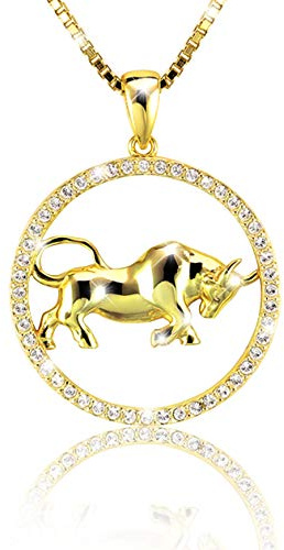 Elegante Damen Halskette Sternzeichen STIER Kette 18K Gold plattiert mit glänzenden Kristallen aus der Kollektion SHINE inkl. einer edlen PAVEL’S Schmuckbox