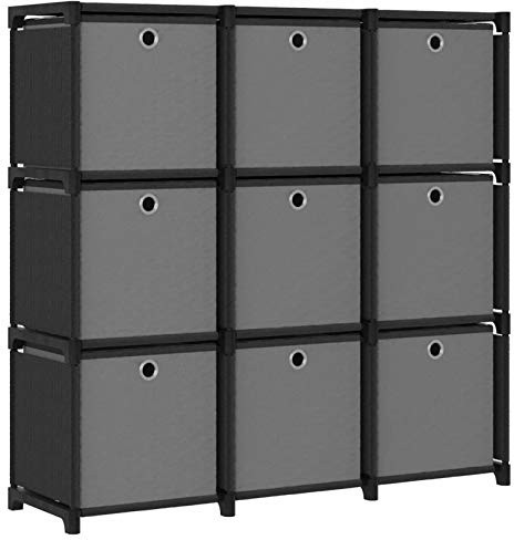 Tidyard Bücherregal Würfel Regal mit Boxen 9 Fächer Treppenregal Organizer fürs Wohnzimmer Aufbewahrungsregal fürs Schlafzimmer Kinderzimmer Badezimmer Schwarz 103x30x107,5 cm Stoff
