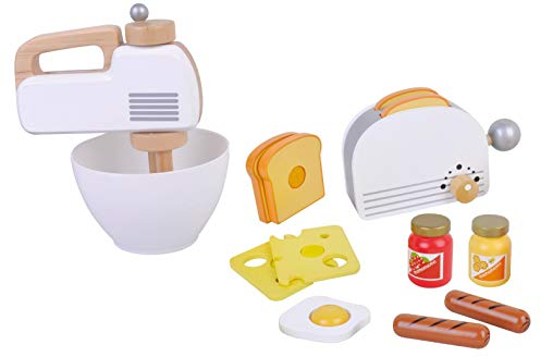 Spiel AG Küchengeräte aus Holz Set Toaster und Mixer mit Rührschüssel weiß