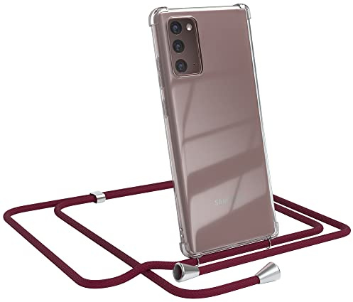 EAZY CASE Handykette kompatibel mit Samsung Galaxy Note 20 / Note 20 5G Handyhülle mit Umhängeband, Handykordel mit Schutzhülle, Silikonhülle, Hülle mit Band, Stylische Kette, Burgunder Rot
