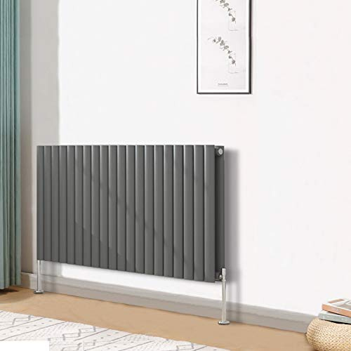 Blümme Double Oval Horizontal Designer Radiator 600x1180mm Anthracite | Wall Mounted Central Heating Radiator, Includes Brackets, Steel, For Hallway, Bathroom, Living Room