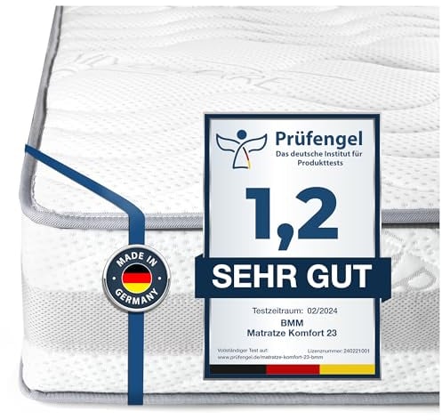 BMM Matratze 200x200cm Komfort 23 H2 medium/Kaltschaummatratze Öko-Tex Zertifiziert/ergonomische 7 Zonen Matratze Höhe 23cm Komfort 23 / Matratzen produziert in Deutschland