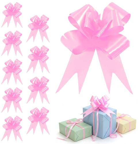 60pcs Light Pink 50mm/5cm Large Ribbon Pull Bows for Party Wall, Gift Wraps, Christmas Trees, Wedding, Birthday Hampers Decoration Florist Pullbows