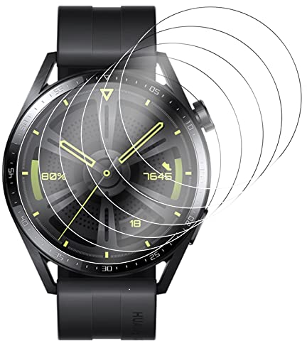 Hianjoo 6 Piezas Protector Pantalla Compatible con Huawei Watch GT 3 46mm, Premium 9H Vidrio Templado Film Vidrio Láminas [Resistente a Rayones] [Anti-Shatter][No Compatible con Watch GT/GT 2 42mm]