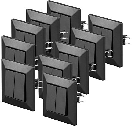 POPP® Mecanismos Interruptor Doble Conmutador Empotrable SERIE ENKEL de Pared *con Marco*, 10A 250V IP20, con Bornas Automáticas (10, Negro-doble-conmutados)