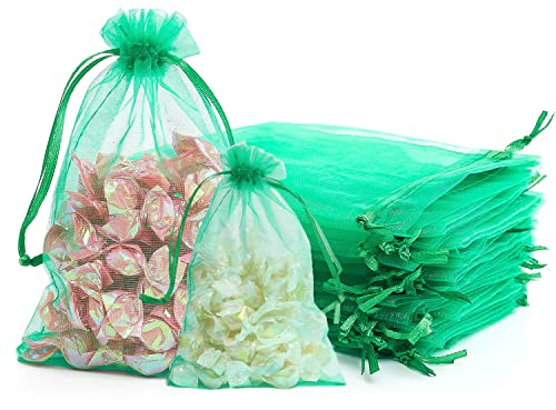 Grün Organzasäckchen 7x9cm, Klein Organza Beutel Geschenkbeutel Organzabeutel Bonbonsbeutel Schmuckbeutel Netzbeutel mit Kordelzug für Hochzeit, Geburtstag, Weihnachten, Erntedankfest (50 Stück)