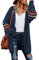 AlvaQ Women's Cardigans Long Sleeve Open Front Rainbow Striped Color Block Loose Casual Womens Oversized Cardigan Ladies Long Lightweight Knit Outwear Coat Jacket Sweaters Blue L UK 14 16