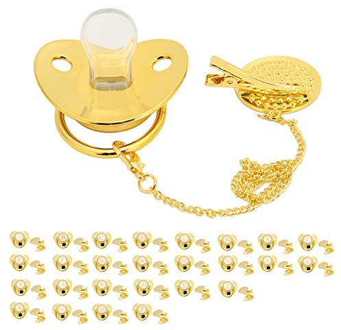 Goldener Baby-Schnuller, Personalisiertes Gebogenes Design, 26 Buchstaben, Sichere Materialien, Gesunder Bling-Baby-Schnuller, Neugeborenen-Essentials mit Clips für 6 Bis 18 Monate Baby(M)