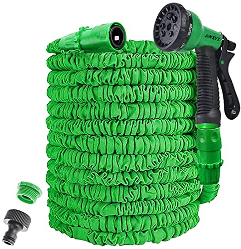 AWXYZ Expandable Garden Hose 45m,150ft Garden Hose Pipe,Garden Hosepipes,Magic Lightweight Watering Hose Pipe with 8-Pattern High-Pressure Water Spray (150ft, Green)