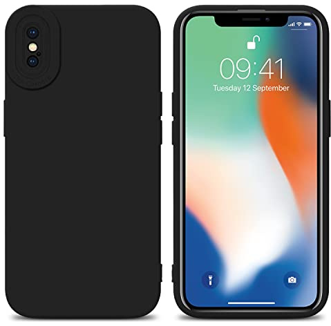 Cadorabo Hülle kompatibel mit Apple iPhone X/XS Schutzhülle TPU Silikon Case Liquid Design mit Kameraschutz Slim Kratzfest Weiche Gummi mit Rundumschutz Case Hülle für iPhone X/XS in Schwarz
