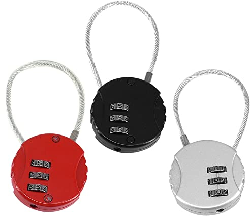 3PCS 3 Digit Combination Padlock Cord Resettable Combination Lock Suitcase Code Lock Small Keyless Padlock Cable Lock Combination Security Padlock Travel Number Lock Padlock for Gym Locker Bike