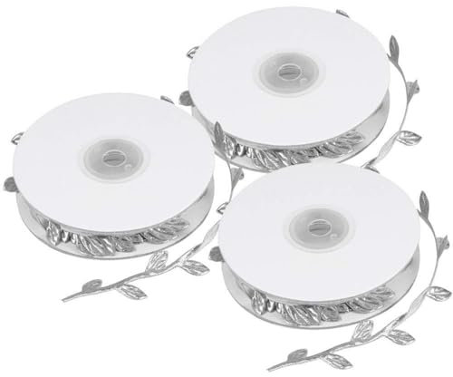 Natudeco Künstliche Blätter Ranken, 3 Rollen Seidenblume Grün hängende Ranken Hochzeitshintergrund Bogen Wanddekoration für Zuhause, Küche, Garten, Büro(Silber)