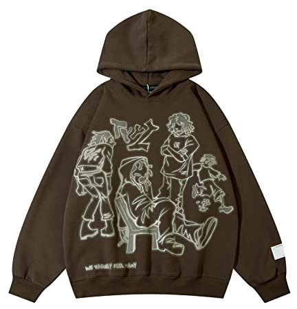 COOLMONAR Herren-Kapuzenpullover mit Cartoon-Grafik, Streetwear, Kapuzen-Sweatshirt, Pullover, Hip-Hop-Mode, Y2K, Unisex, X-Large