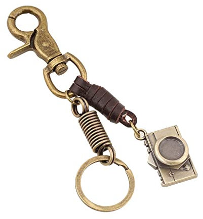 ZDHC Mini porte-clés d'appareil photo en cuir tressé avec corde en alliage pour sac, sac à main, portefeuille, bronze, taille unique