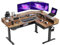 FEZIBO 160cm Schreibtisch Höhenverstellbar Elektrisch mit LED Strip, L Form Gaming Stehpult mit Monitorständer und 2 Schublade, DREI Motoren Groß eckschreibtisch, Braun Tischplatte