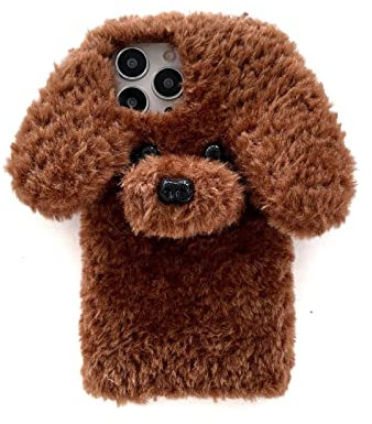SGVAHY Case for iPhone 14 Pro Max Case Kawaii Phone Cases Plush Teddy Dog iPhone Case Cute Drop Resistant Shockproof Protective Case Cover for Womens Girls (Brown)