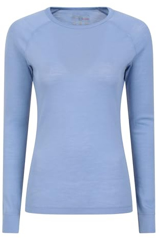 Mountain Warehouse Merino Womens Thermal Baselayer Top - Lightweight, Antibacterial & Breathable Ladies T Shirt - for Travel, Hiking, Camping, Skiing, Snowboard Blue Women's Size 10