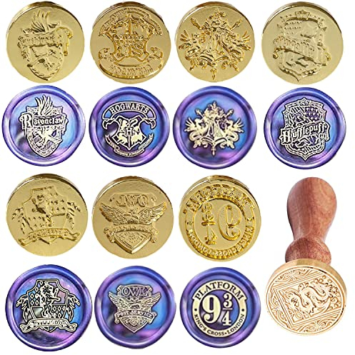 Wachssiegel Stempel Set 8 Stück Magic School Wizard Siegelwachs Stempelköpfe mit Griff Vintage Siegel für Weihnachten Hochzeit Einladungen Umschläge Geschenkverpackung