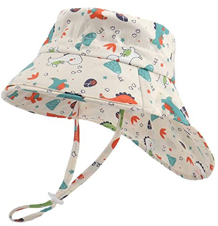 LACOFIA Baby Sonnenhut Jungen Baumwolle Kleinkind UV Sommer Mütze Verstellbarem Kinder Breiter Krempe Strand Cap Fischerhut mit Bindebändern und Nackenschutz Beige 6-18 Monate