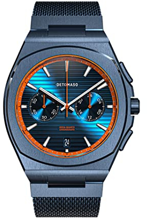 DeTomaso VOLTRE Chrono First Edition Blue ORANGE Blau Herren-Armbanduhr Analog Quarz Mesh Milanese Blau