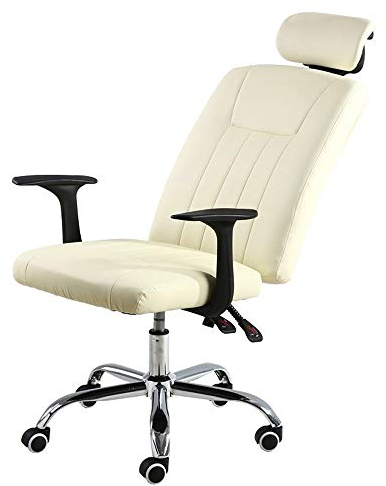 Chefsessel aus Pu-Leder mit hoher Rückenlehne und Schaukelfunktion, höhenverstellbar, ergonomischer Büro-Schreibtisch-Stuhl für Studentenwohnheime (Color : Beige)