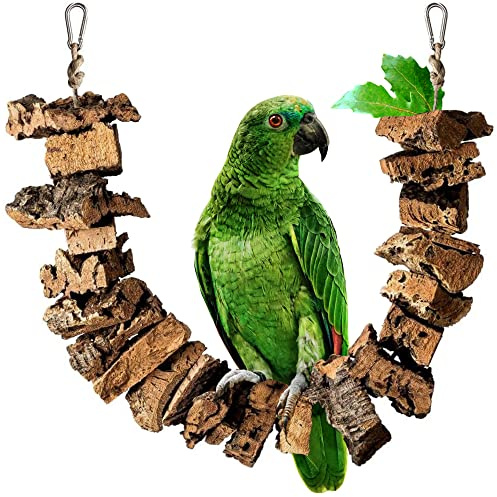 Vogelschaukel zum Knabbern aus Korkrinde | 70cm | Spielzeug für Vögel | Naturmaterial Kork
