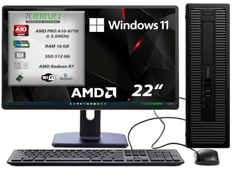 PCRENEWED TECNOLOGIA ACCESSIBILE Desktop Listo Para Usar, Ordenador Fijo Reacondicionado A10 3,5 GHz, RAM 16 GB, SSD 512 GB, Paquete Office 2019, Windows 11 Pro (Reacondicionado)