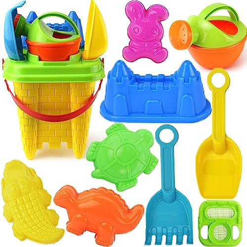 Lubibi Strandspielzeug für Kinder,10-in-1Sandspielzeug Set mit Sandeimer,Tränke,Schaufel, Sandrechen, Sandfilter, Sandburg-Modell, Strandspielzeug-Schloss-Set für Kinder Erwachsene Für Strand