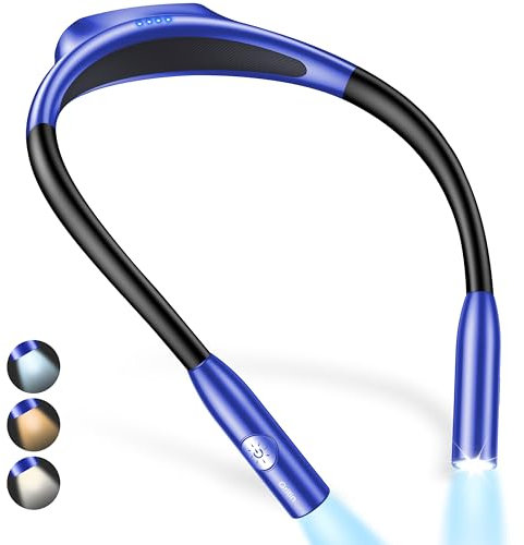 Gritin Neck Reading Light Rechargeable, Book Light Lamp with Memory Function for Reading at Night, 3 Eye-Protecting Modes - Stepless Dimming, Long Battery Life, Comfortable & Flexible -Dark Blue