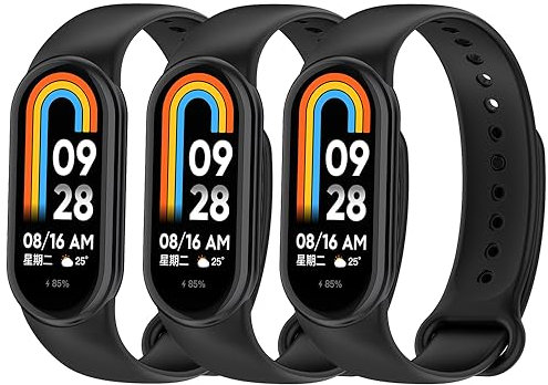 ACETCHS Bracelet Compatible avec Xiaomi Mi Band 8 Bracelet, Bracelet de Remplacement en Silicone (Noir/3 pièces)