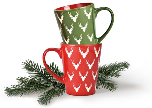 Juego de 6 tazas de café de cerámica americana de 11 cm, diseño de Papá Noel, color rojo y verde