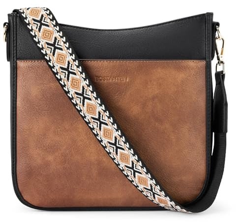 BOSTANTEN Handtasche Damen Mittelgroß Umhängetasche Leder für Frauen | Crossbody Bag mit Verstellbarem Breitem Farbigem Gurt, Tasche mit Vielen Fächern, Schultertasche für Alltag Unterwegs
