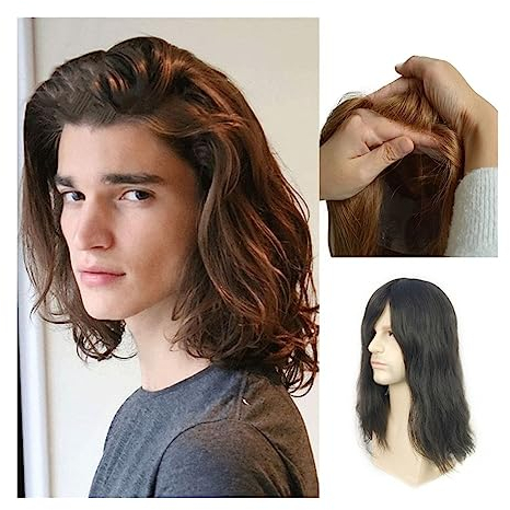 Toupet für Männer Lange Echthaar-Systemeinheiten, 14/16/18/20 Zoll, Herren-Haarteil, Spitze und Pu-Haut, Herren-Toupet, 7 x 9 Zoll, langlebige Haarkapillarprothese for Männer Toupet Herren (Color : #