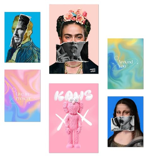 Nacnic 6er-Set Ikonische Frida Van Gogh Pop Art Poster mit Designillustrationen zur Dekoration der Wände Ihres Zuhauses. Räume, Büro, Laden und Geschäft A3 und A4 Rahmenlos