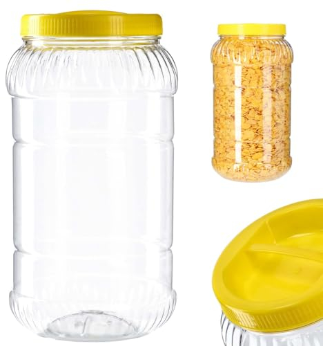 KADAX Vorratsdose mit Deckel, Vorratsbehälter aus Kunststoff, Einweckgefäß mit Griff, Plastikbehälter für Lebensmittel, Aufbewahrungsbox Küche Organizer (Rund 3L)